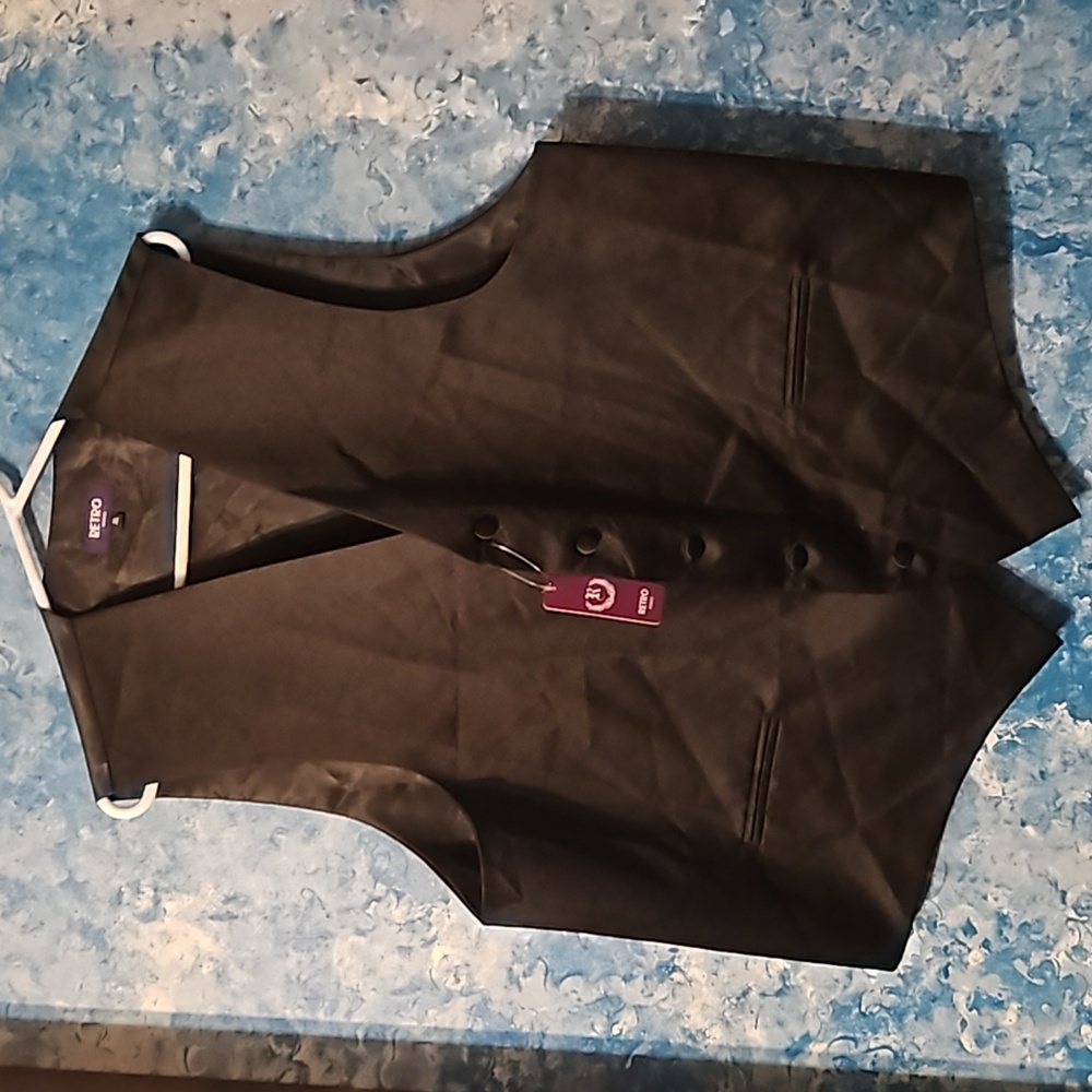 Retro Paris Black button up mens tuxedo vest XL